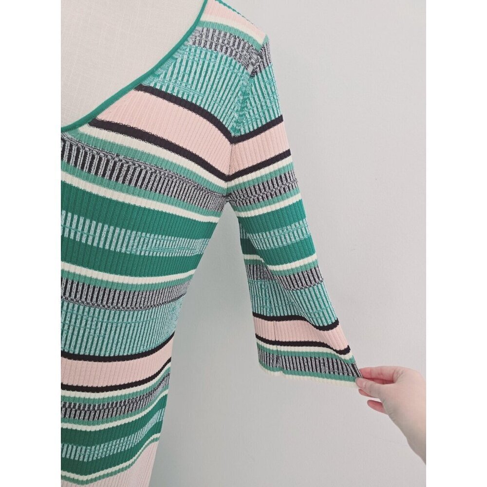 Tuckernuck Stevie Knit Sweater Color Blocked Striped V-Neck Ribbed Midi Dress S - Picture 7 of 13